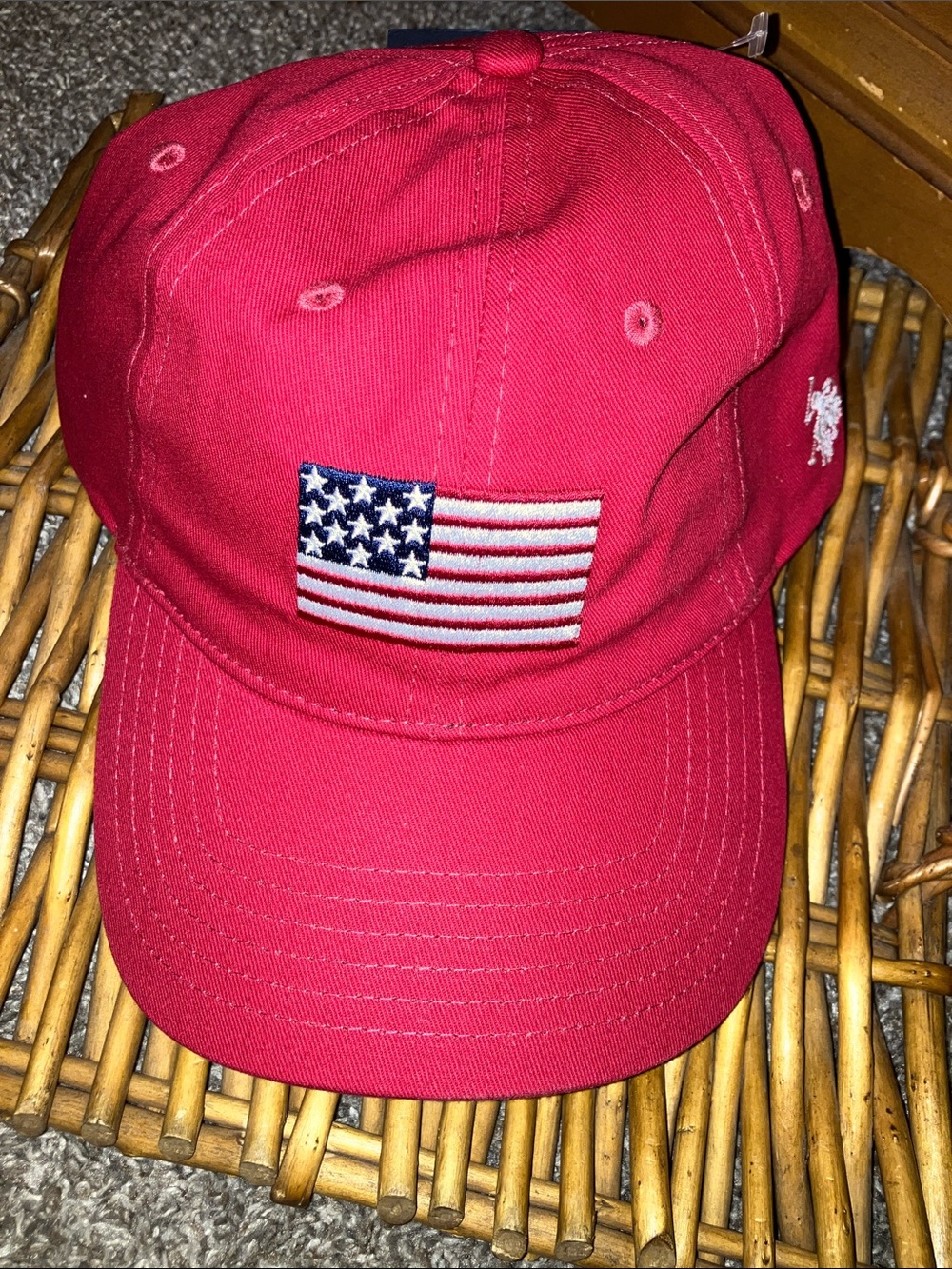 U.S. Polo Assn. Red Baseball Cap with Embroidered American Flag New